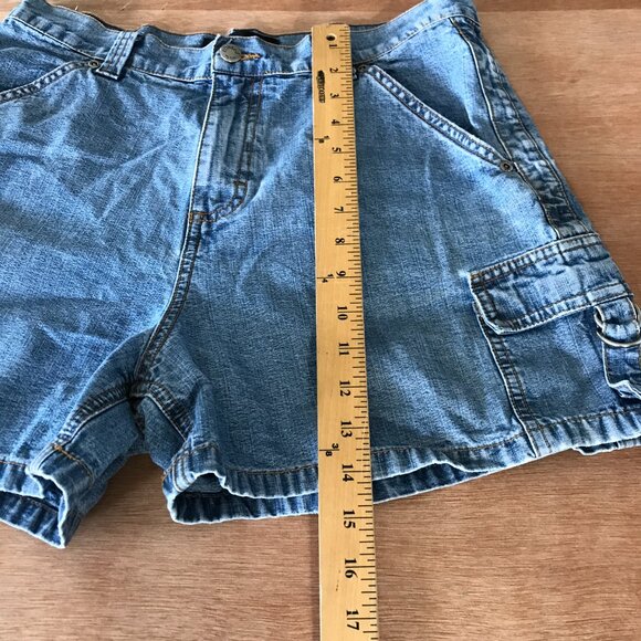 Riveted By Lee Cargo Shorts Women 12M Blue High Rise Medium Wash Stretch 18071 - Picture 5 of 12